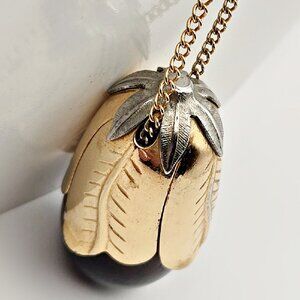 Vintage 1970s Avon Elusive Eggplant Perfume Pendant Gold Tone 28" Chain